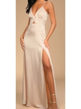 LULU'S SZ S Endless Elegance Light Peach Satin Sleeveless Maxi Dress 0B7